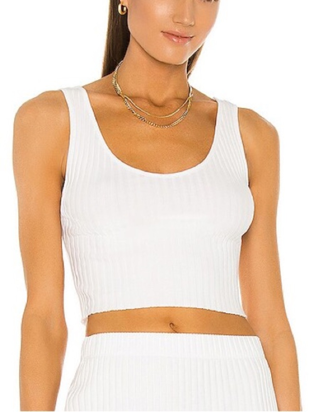 Enza Costa Rib Sweater Knit Cropped Scoop Tank in White